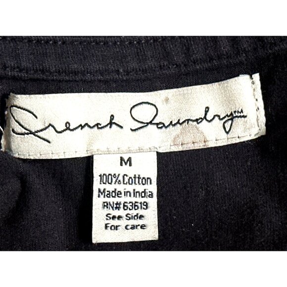 French Laundry Size Medium Black Cotton Tunic Top Embroidered Boho City Chic - Picture 7 of 11